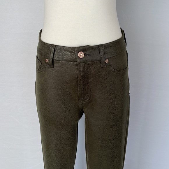 7 For All Mankind Faux Leather Pants Olive Sz 29 - Picture 5 of 15